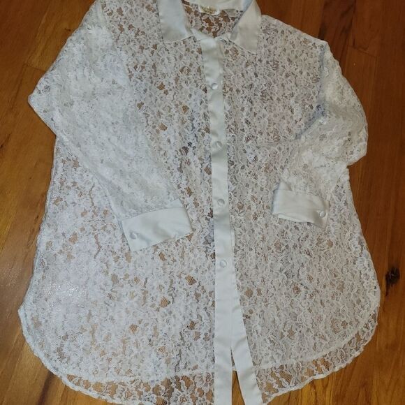 Vintage Gold Label Victoria's Secret White Lace Bridal Nightgown Shirt M/L - Picture 4 of 15